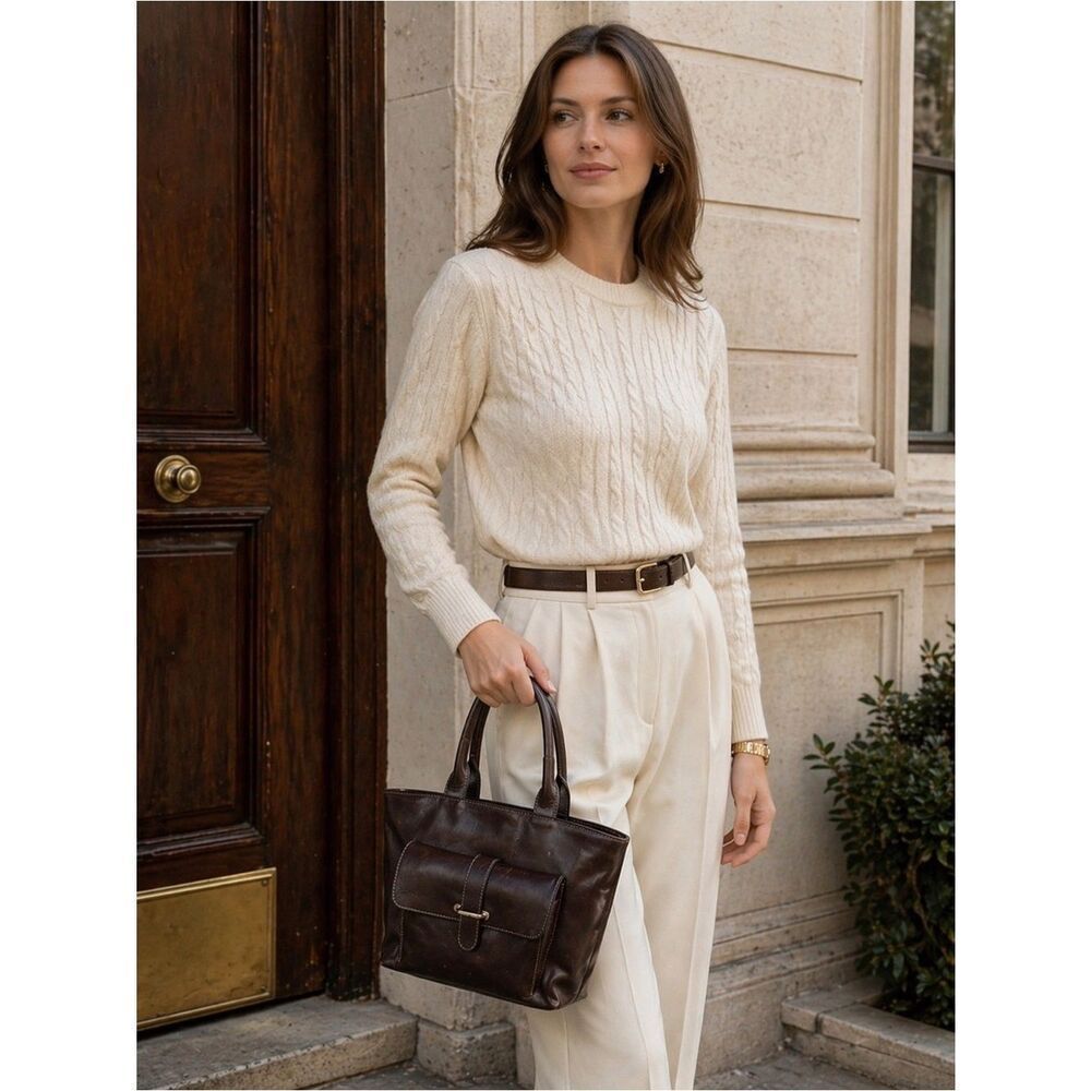 Vintage Prune Dark Brown Leather Top-Handle Tote
